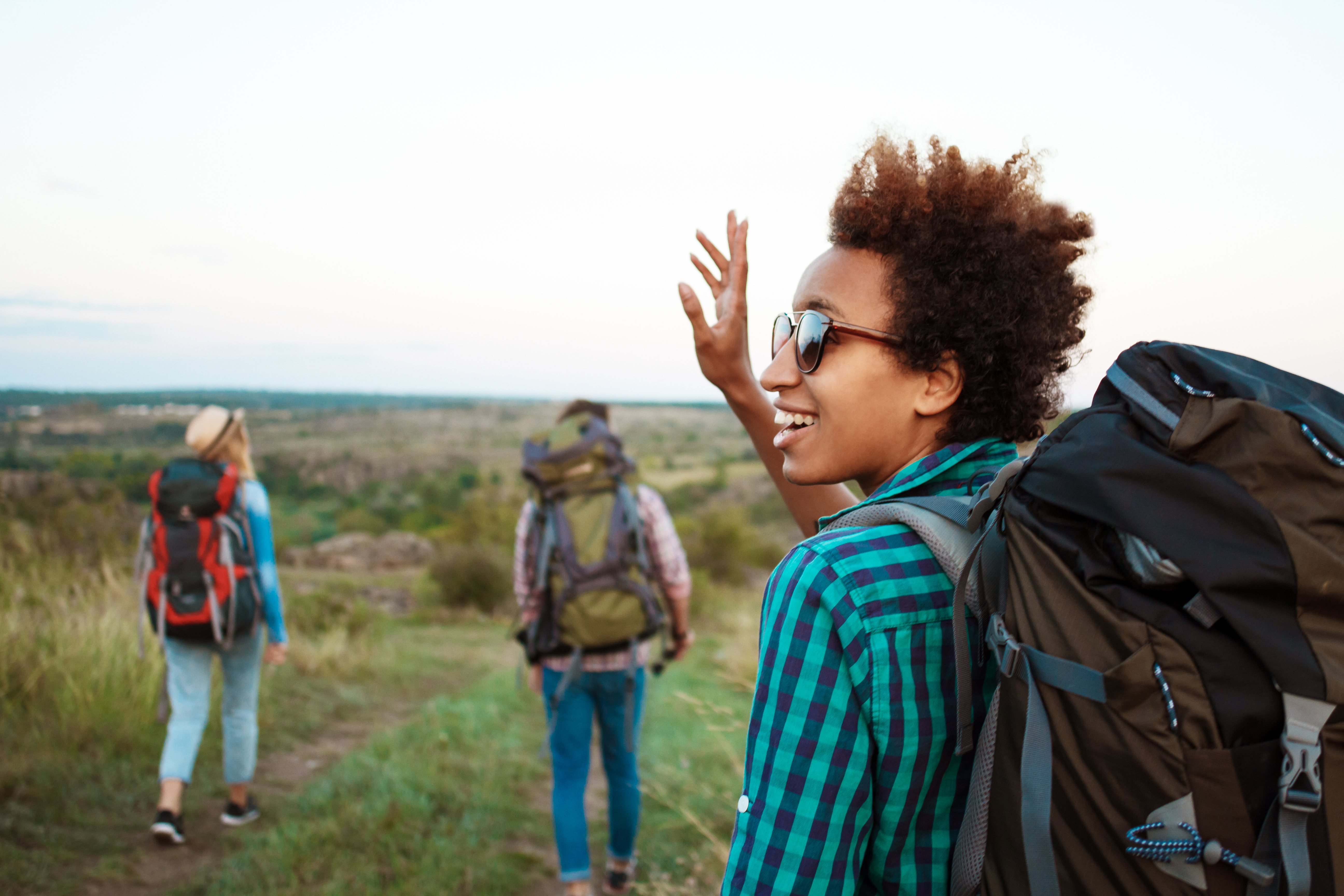 Happy hikers on a mountain